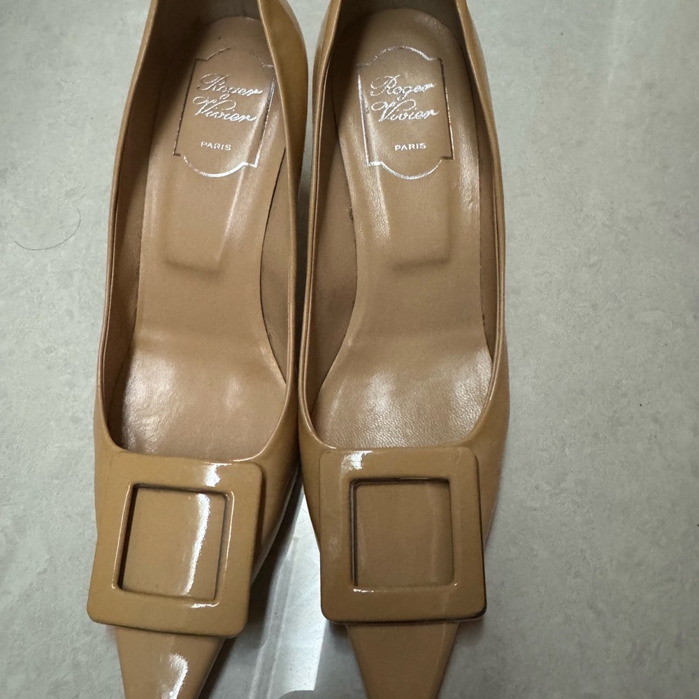 Roger Vivier Tan Heels with Square Buckle